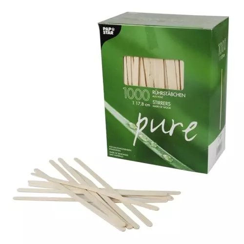 PAPSTAR 10000 Rührstäbchen, Holz "pure" 17,8 Cm X 5 Mm 3 PAPSTAR 10000 Rührstäbchen, Holz "pure" 17,8 Cm X 5 Mm